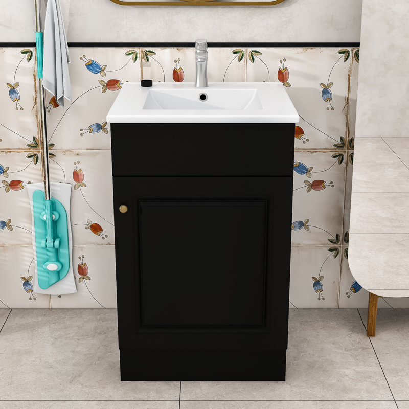 Contemporary Single Bathroom Vanity Cabinet with Ceramic Sink, Soft-Closing Door and Ample Storage, Black