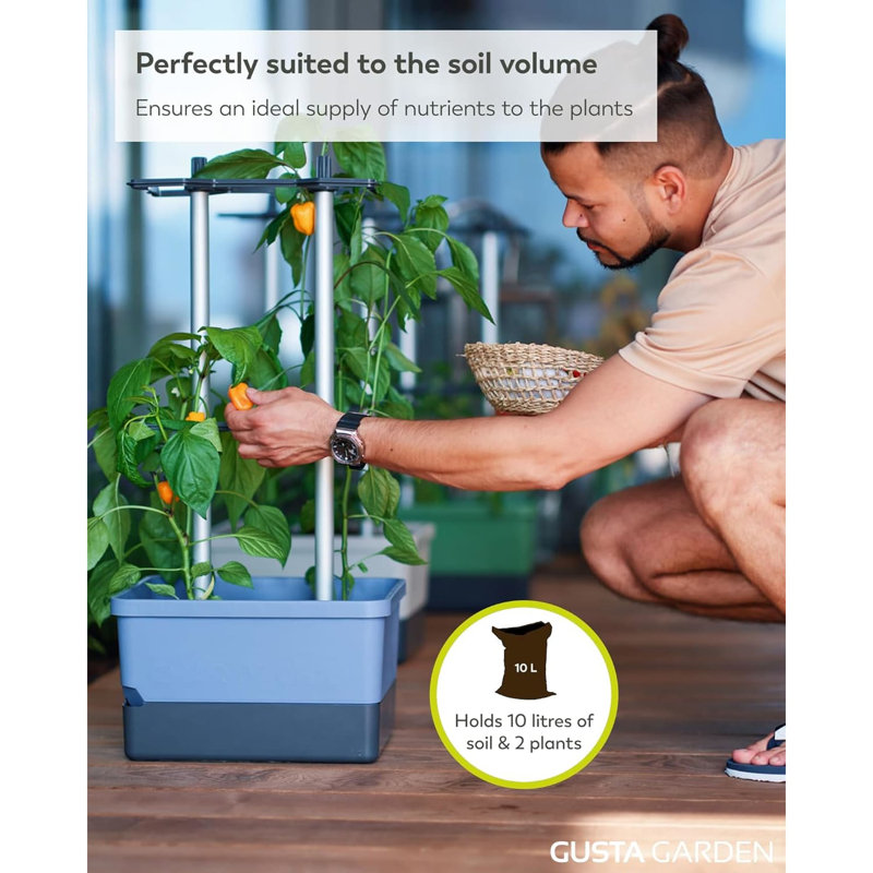 Charly Chili Regular, Planter Pot, Aluminum Climbing Aid, Self-Watering, 4.5L Water Reservoir, 10L Soil Capacity, Grey
