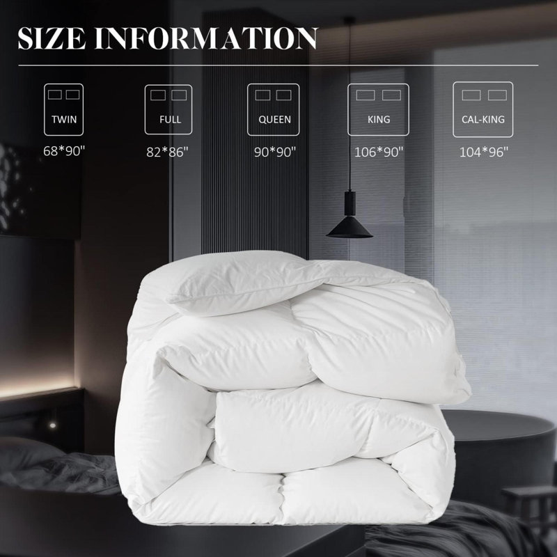 Édredon en duvet de plumes et bourre de duvet 100% coton, Très grand lit