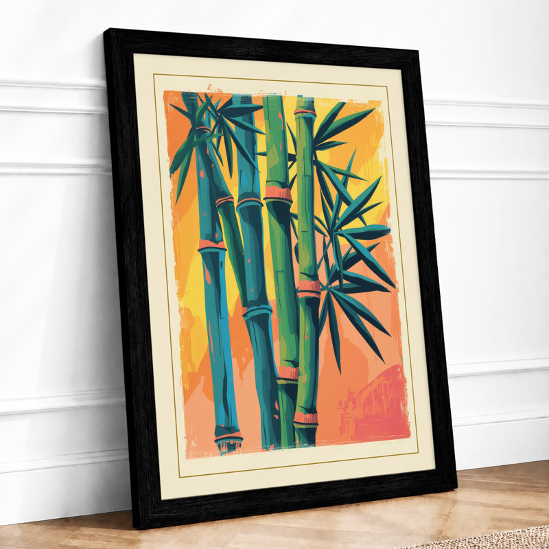 Three Bamboo Stalks Botanical - Framed Print, A2 - 59.4 x 42.0 cm, Black