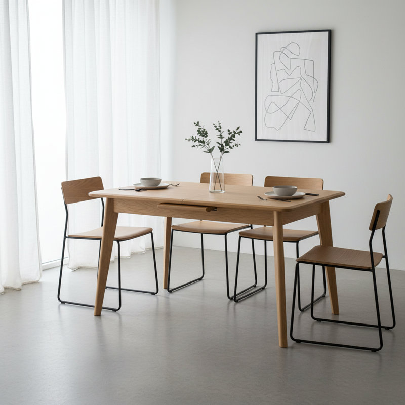Table de salle à manger extensible en chêne naturel naturel (couleur claire) | Idée de cadeau
