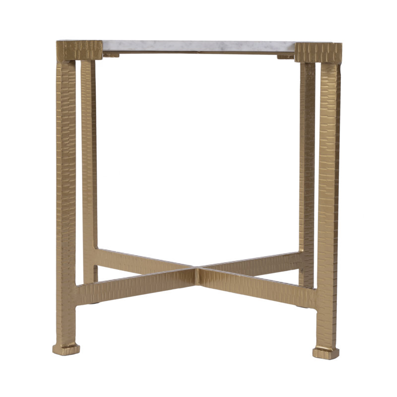 Loric 18 in. W Square Iron and Marble Side Table
