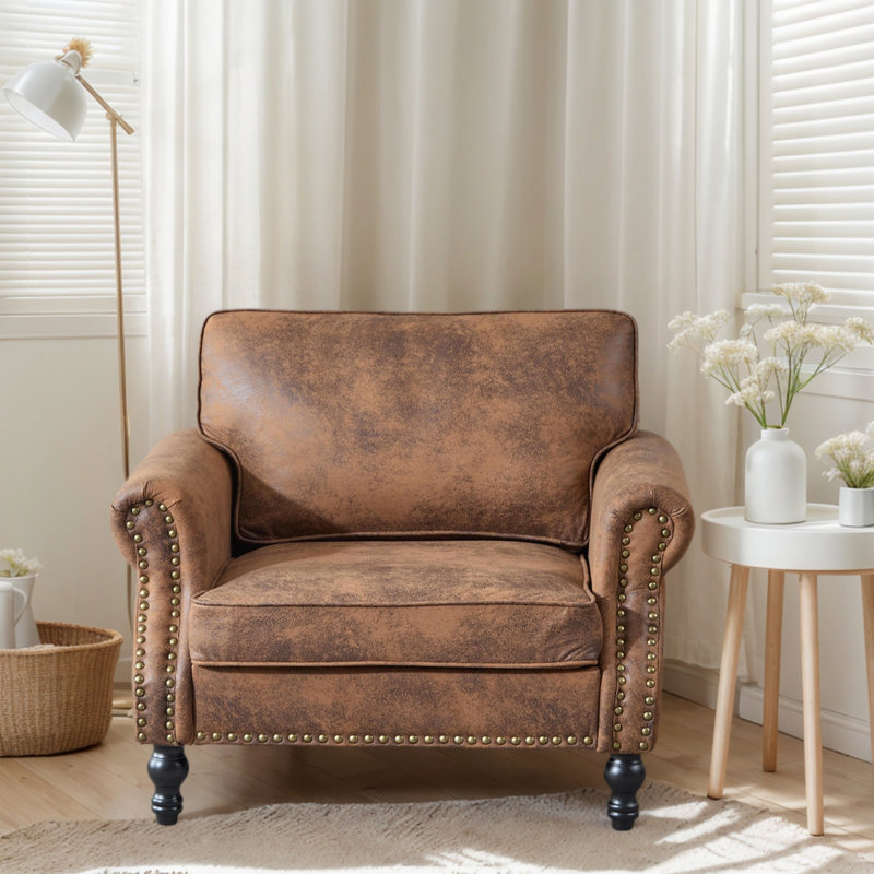 Fauteuil d'appoint 40 po en similicuir avec garniture cloutée 40 po, Similicuir brun