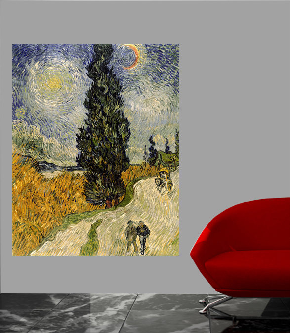 Adhésif décoratif route de Van Gogh avec cyprès (1890), H 60 po x l 47,5 po