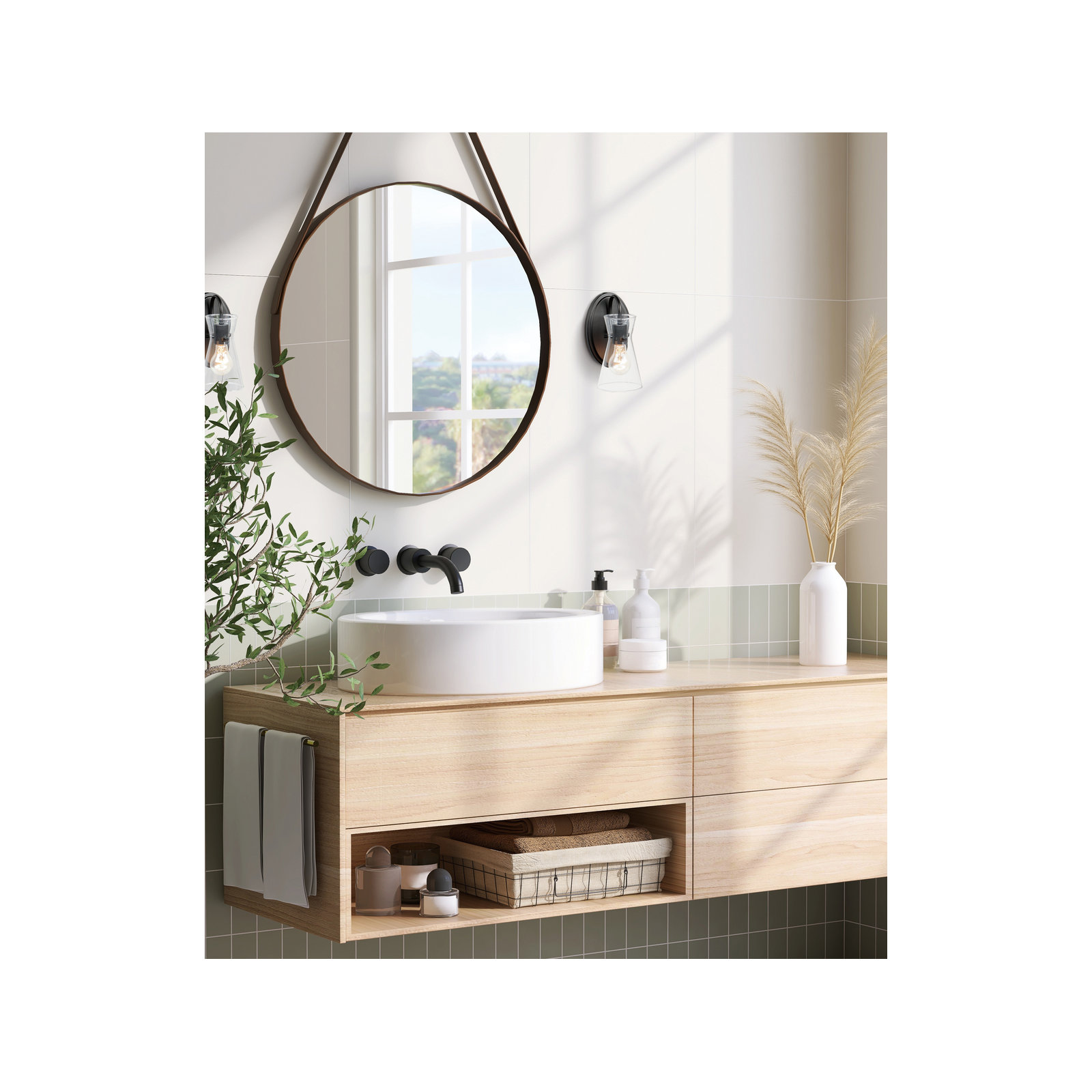 Single Transparent Dimmable Bath Sconce, Black