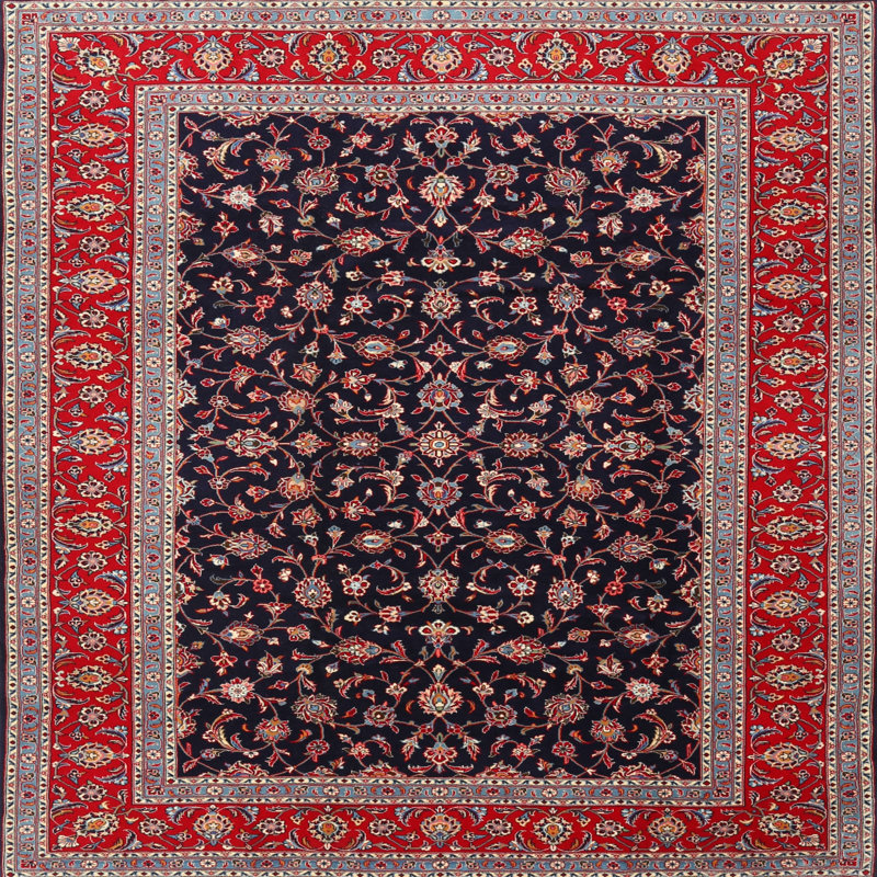 Tapis décoratif en laine florale rouge/noir, Rond 8 pi
