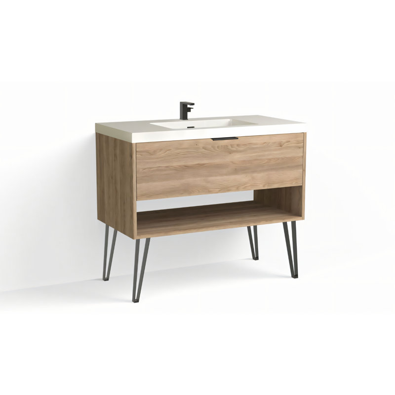 Modo 42" W Freestanding Single Bathroom Vanity with Dawson Leg, Matte Black, Glossy White/Single, White Acrylic