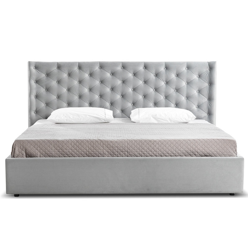 Grand lit de rangement Parker en velours gris.