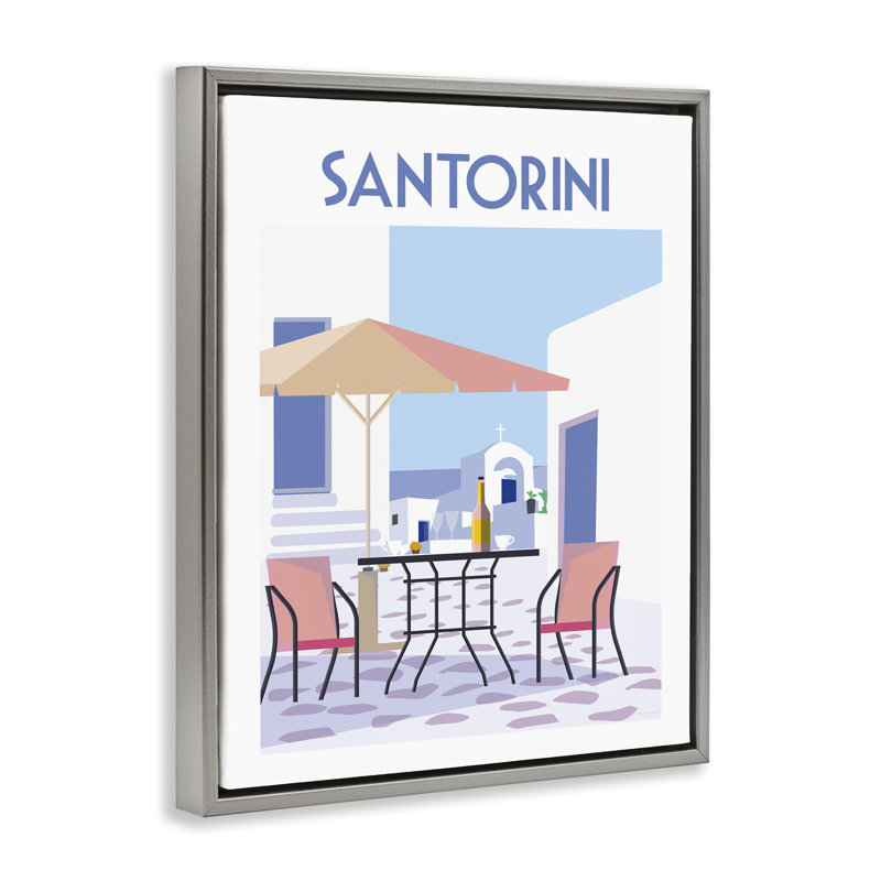  «Santorini Bistro», affiche sur toile flottante par Omar Escalante, H 31 po x l 25 po, Cadre flottant gris lustré