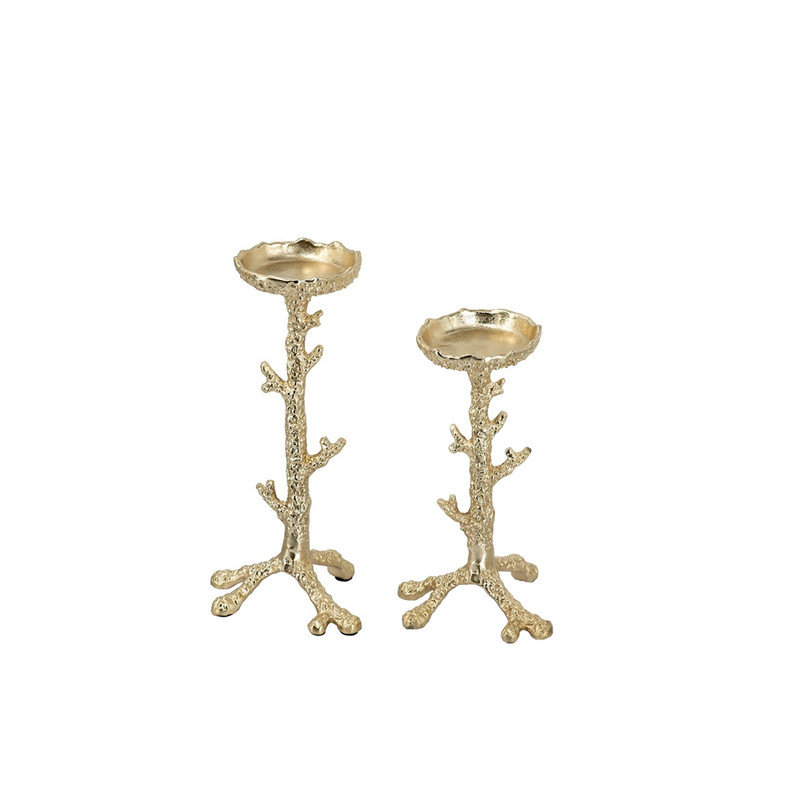 Ensemble de porte-bougie en aluminium doré Coral Branch