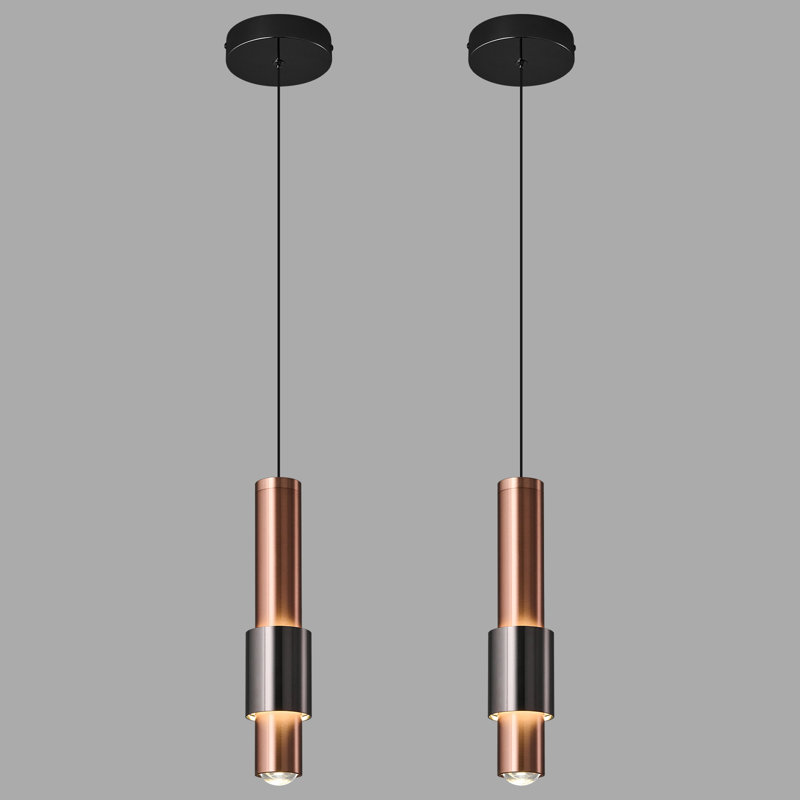 Mini-luminaire suspendu à DEL à intensité réglable et luminaire suspendu pour îlot de cuisine (2 pièces), Bronze / Noir