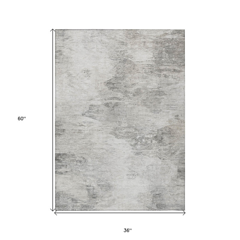 3' X 5' Silver Gray And Ivory Abstract Washable Indoor Outdoor Area Rug