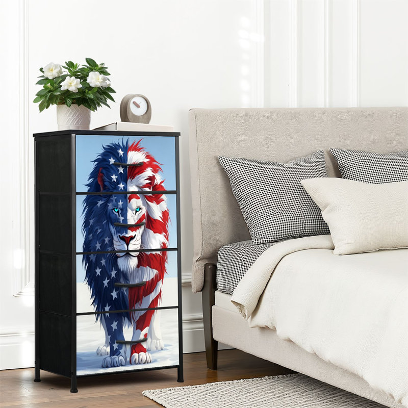 4 Drawer Dresser for Bedroom, Narrow Chest of Drawers, Wooden Top and Study Iron Frame 18"x37.5"-(WxH)