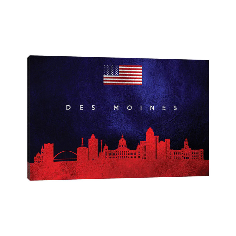 Des Moines Iowa Skyline 1 Piece Wrapped Canvas Wall Art, 66.04 cm H x 45.72 cm W x 1.91 cm D