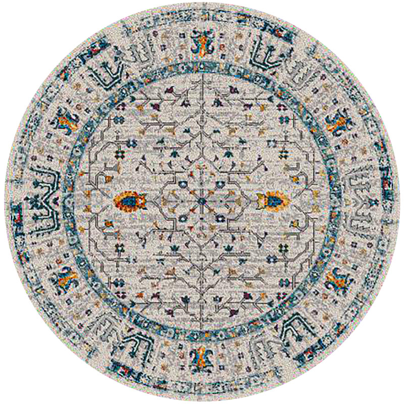 Aleyssa Traditional Bordered Durable Performance Blue/Yellow Area Rug, Round 7'6"