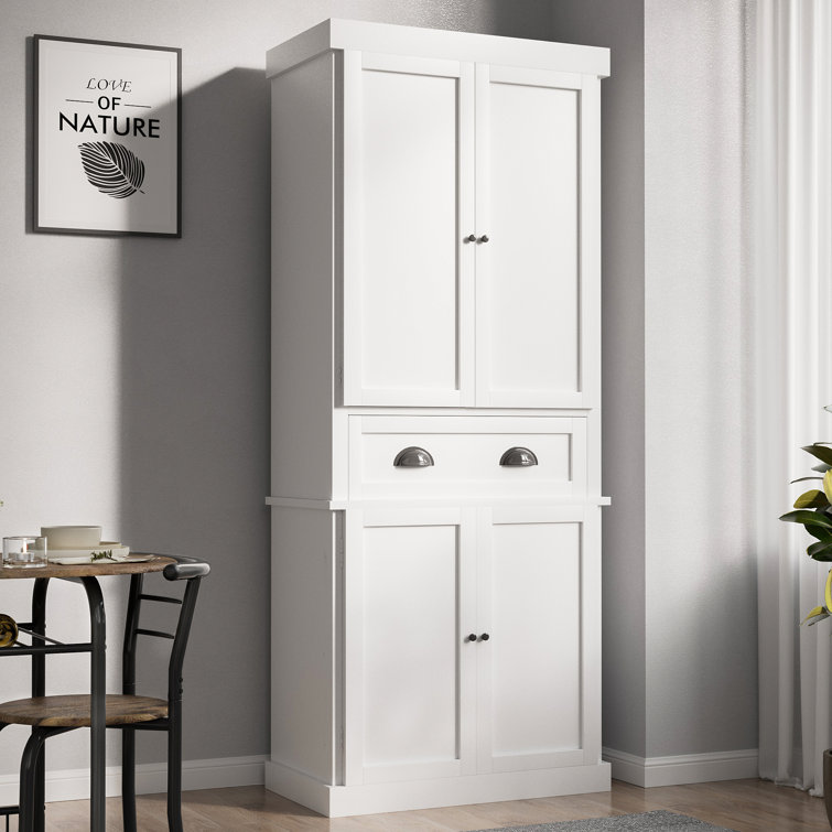 Tall Kitchen Pantry with 4 Doors and Large Drawer for Dining Room Living Room