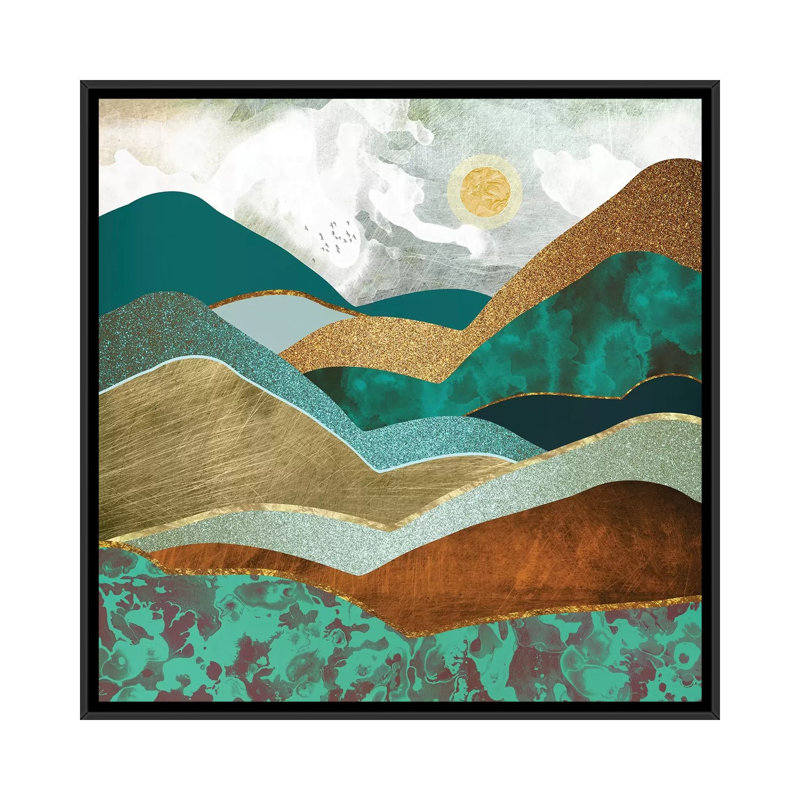 Golden Hills - impression d'art graphique, 26" H x 26" W x 1.5" D, Pas de tapis, Toile avec cadre noir