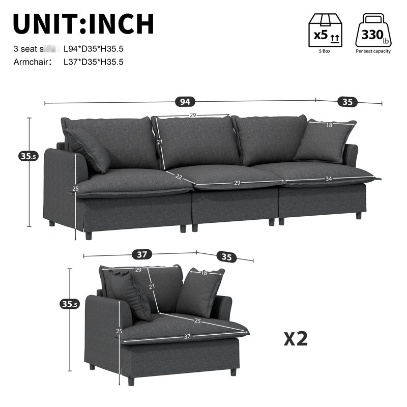 3 fauteuils 3 places et 2 fauteuils, canapé modulaire en chenille modulaire, mobilier de salon à 5 places pour différents espaces, pieds confortables de différents décors,