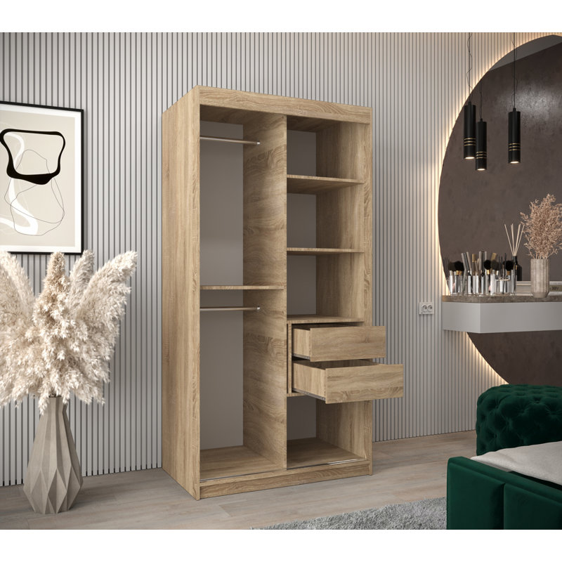 Logun 2 Door Manufactured Wood Wardrobe, Oak Sonoma, 200cm H x 100cm W x 62cm D