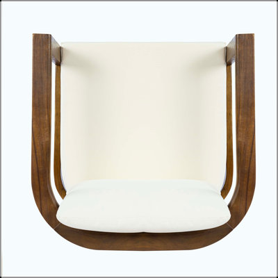 Outdoor Dining Chair with Curved Acacia Wood Arms and Cream Cushions