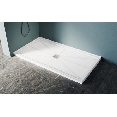 Elegant 60" W x 32" D x 4" H Shower Base with Single Threshold Anti-Slip Acrylic Shower Pan White