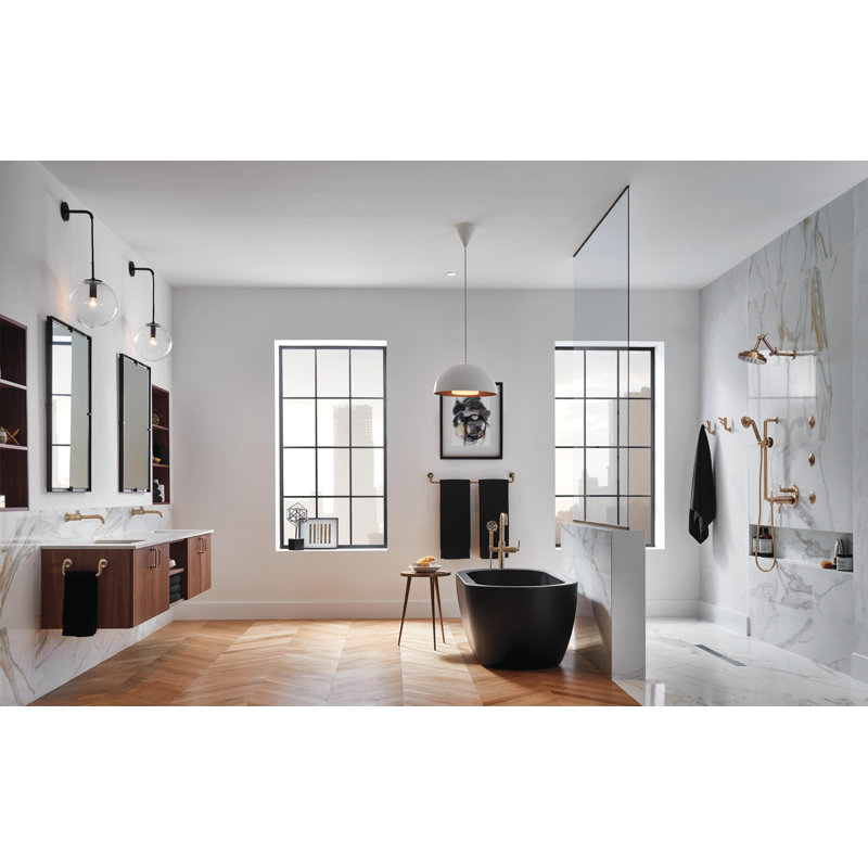 Essential Linear Round Jointed Wall-Mount Shower Arm And Flange, Luxe Gold