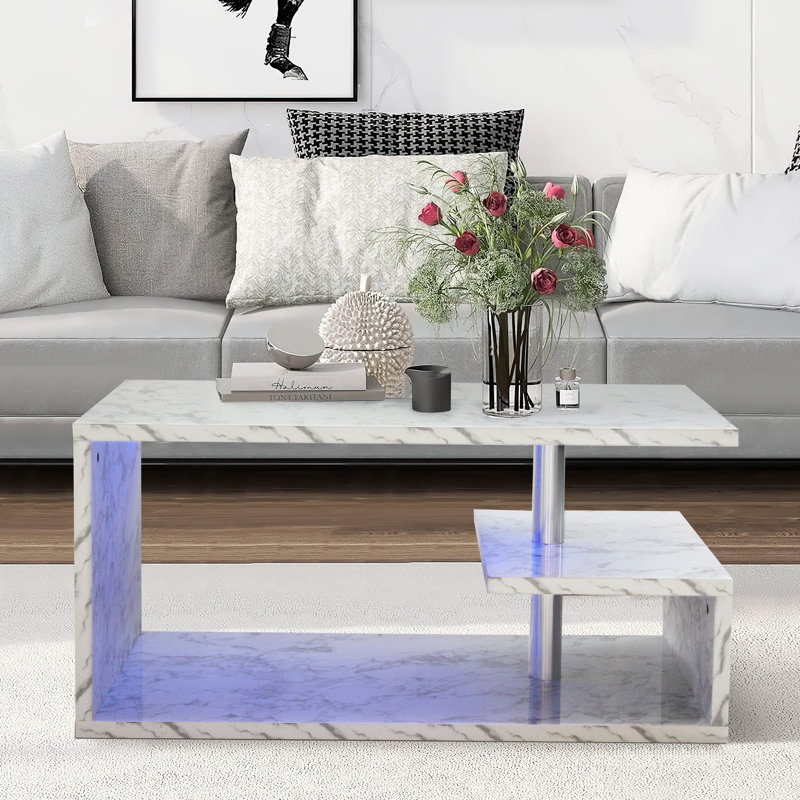 Coffee Table with Storage, White and Marble