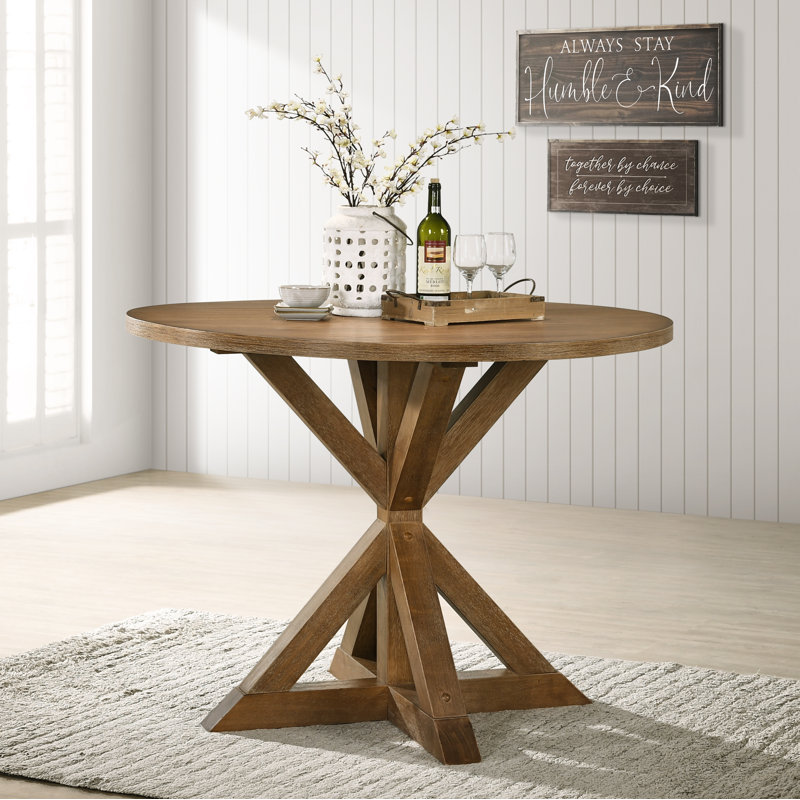 Windvale Cross-Buck Base Counter Height Dining Table, 36" H x 47.2" W x 47.2" D, Brown
