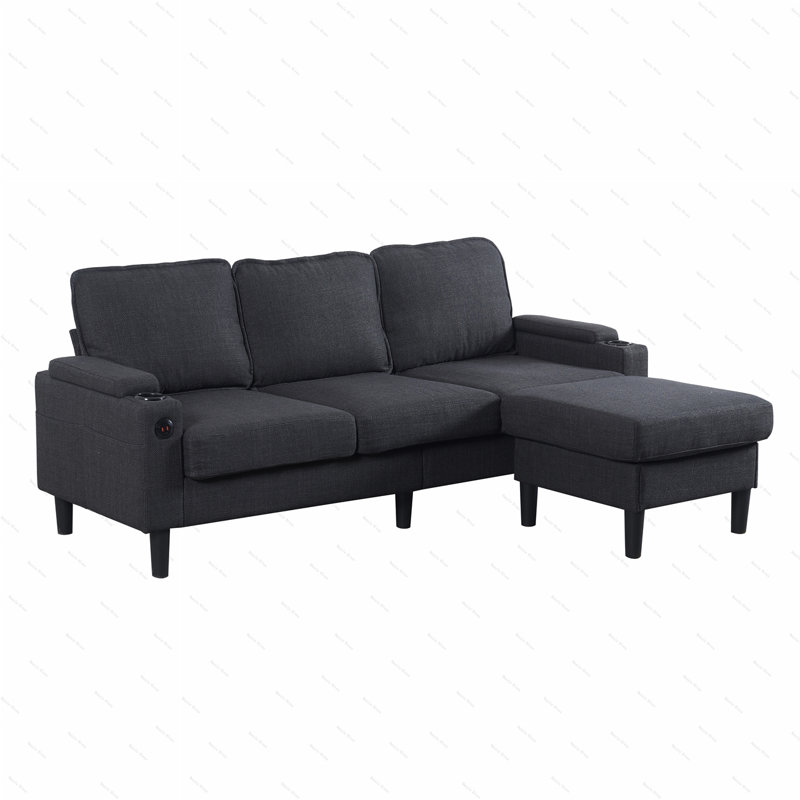 3-Seater Sofa with Storage Ottoman, Dark Gray