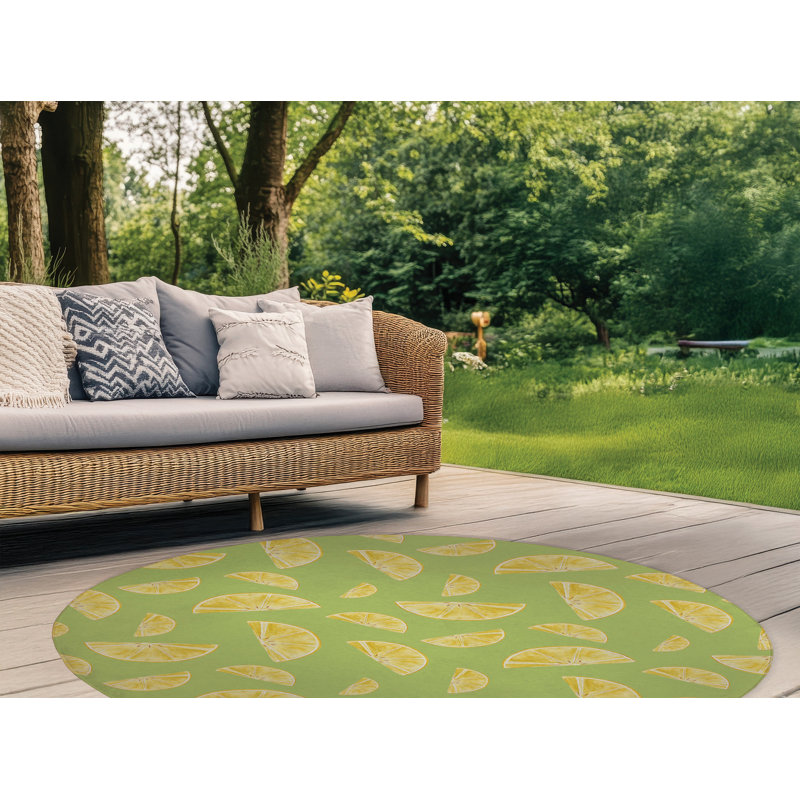 Summer Lemon Outdoor Rug, Round 5'