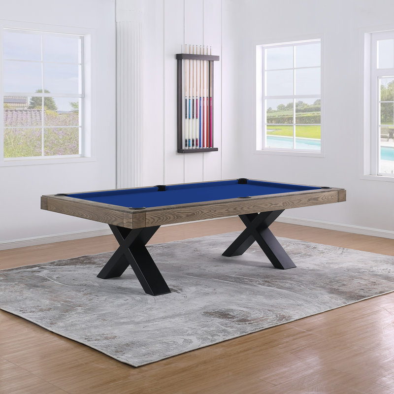 Table de billard en ardoise 8 pi Texas II avec pieds en acier, Bleu royal, Distressing Vintage Ash