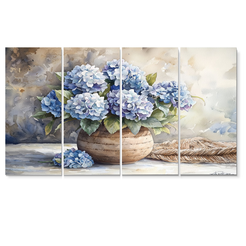 Hortensias dans un décor de rêve I - Art mural hortensia - Art mural traditionnel pour le salon, 4, H 28 po x l 48 po
