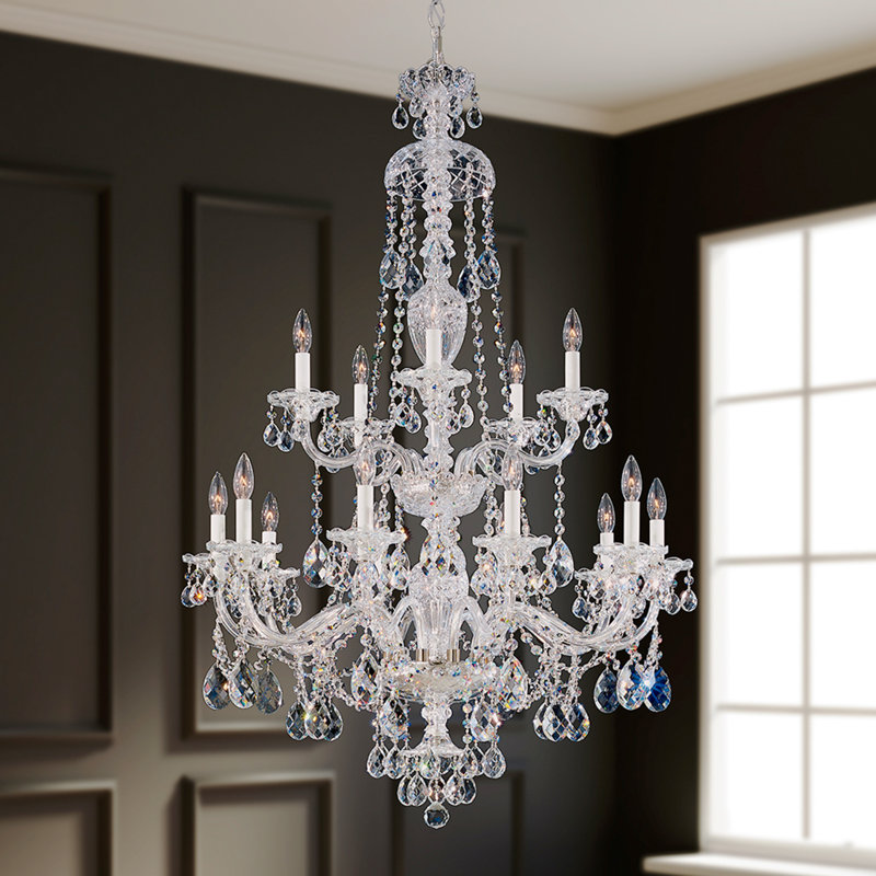 Sterling 15 Light 32in x 47in Two-Tier Chandelier in Silver with Clear Heritage Handcut Crystals, Silver, Chinese (K9)