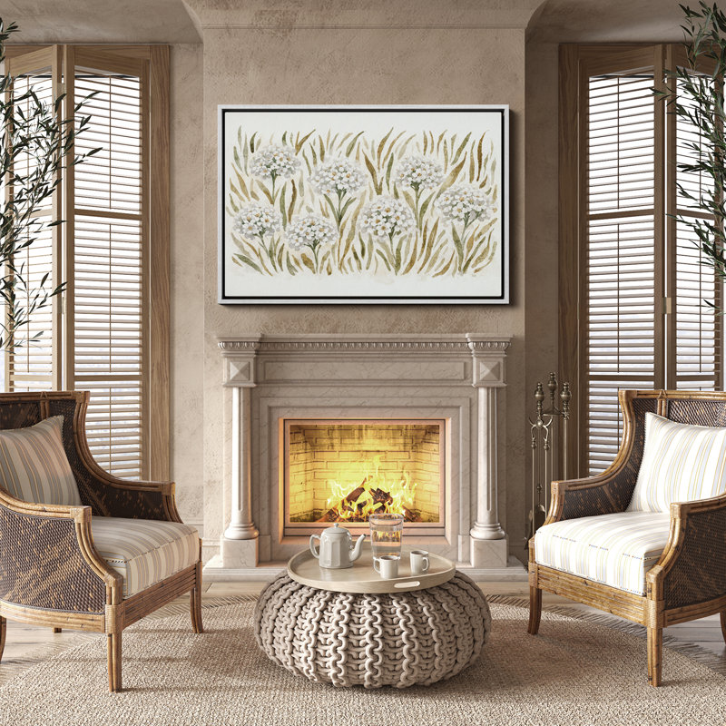 «Neutral Botanical Wildflower Meadow Soft Earth Tone Illustration», reproduction d'art encadrée, H 16 po x l 24 po, Blanc