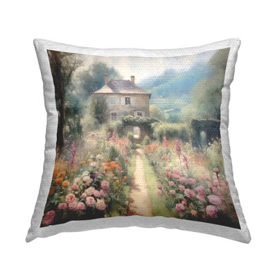 Coussin décoratif d'extérieur imprimé Blooming Cottage Path par RileyB