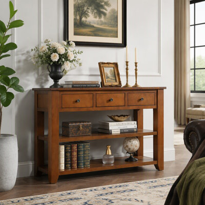 Console en bois de pin massif, table d'appoint moderne avec 3 tiroirs de rangement et 2 tablettes, facile à assembler