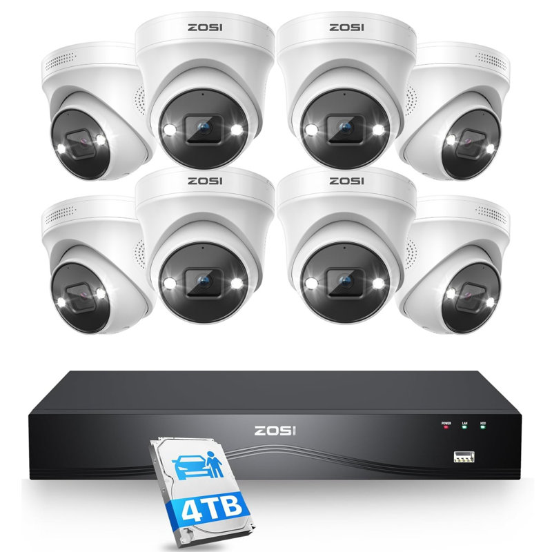 Système de caméra de sécurité 16CH 4K POE NVR avec disque dur de 4 To, 8 PO PO Projecteurs d'extérieur, conversation bidirectionnelle