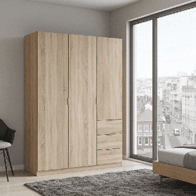 Cairo Oak Effect Compact 3 Door 3 Drawer Space-Saving 135cm Wardrobe