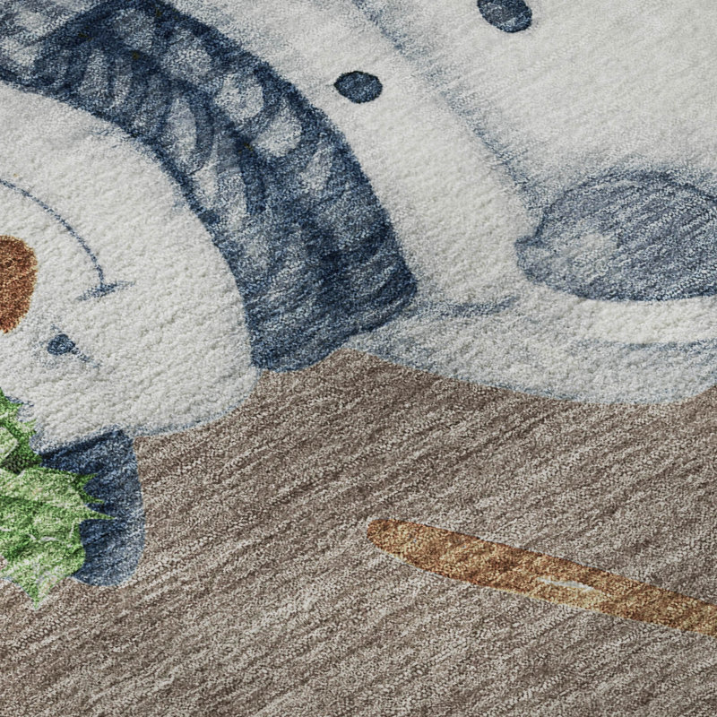 Premium Machine Washable Ingrassellino AMF1826 Happy Snowmen Holiday Rug, Rectangle 9' x 12'