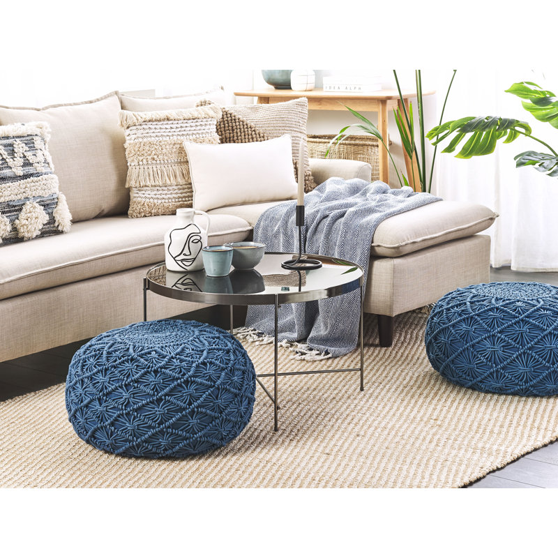 Gerasim 50cm Wide Round Pouffe Ottoman, Navy Blue
