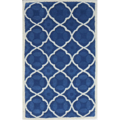 Carolene Hand Tufted Wool/Cotton/Latex Geometric Rug in Blue/Ivory