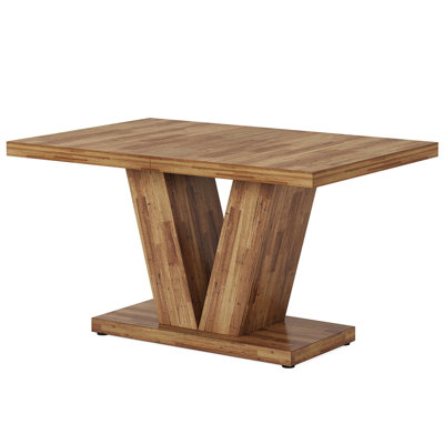 47.24" Walnut Brown Dining Table, Farmhouse Wooden Kitchen Dinner Table with Duty Pedestal for 4-6 People