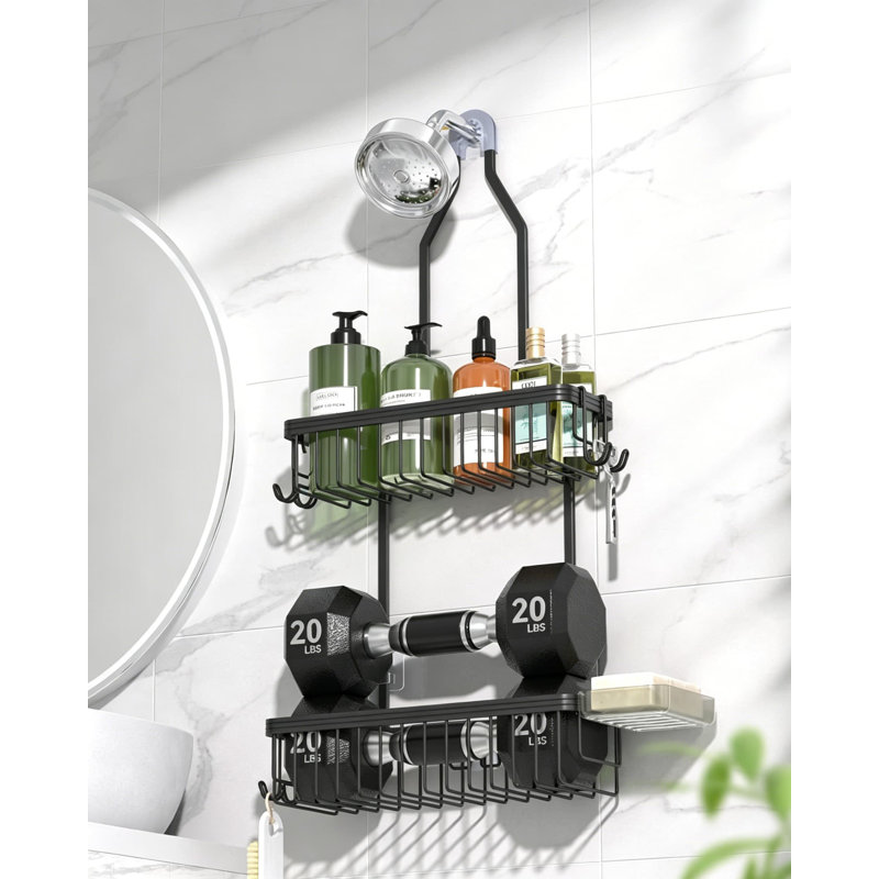 Hanging Shower Caddy, Never Rust Aluminum Shower Organizer For Inside Shower, 2-Tier Bathroom Shelves With Hooks And Soap Dish, Black