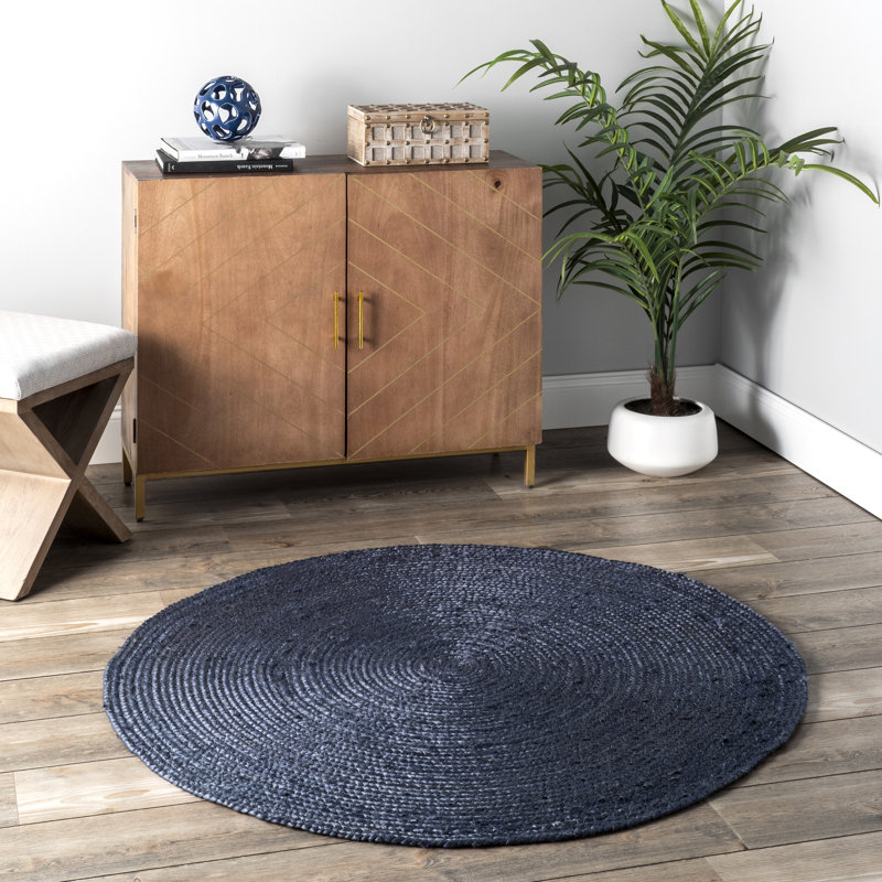Tapis bleu marine en jute touffeté à la main Berowalt Farmhouse, Rond 8 pi
