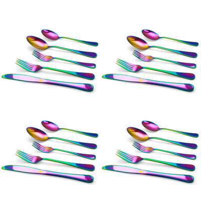 Luly Reflective 20-Piece Colored Stainless Steel Flatware Set