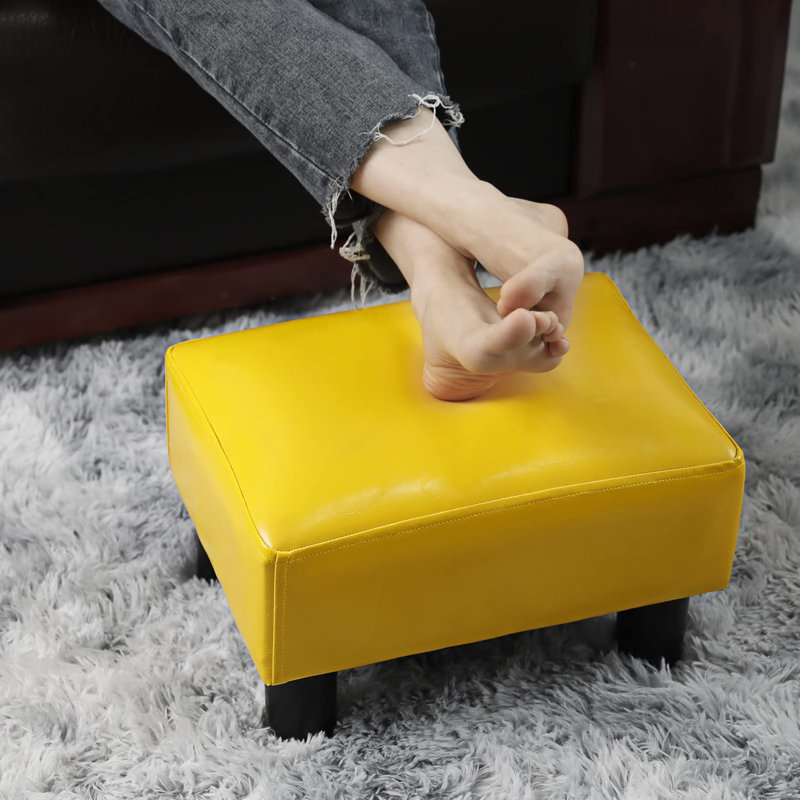 Drida Upholstered Ottoman, Yellow PU Leather