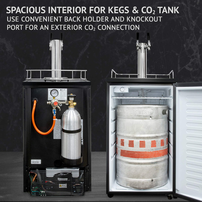 Black Stainless Steel Dual Tap Freestanding Kegerator with Adjustable Temperature