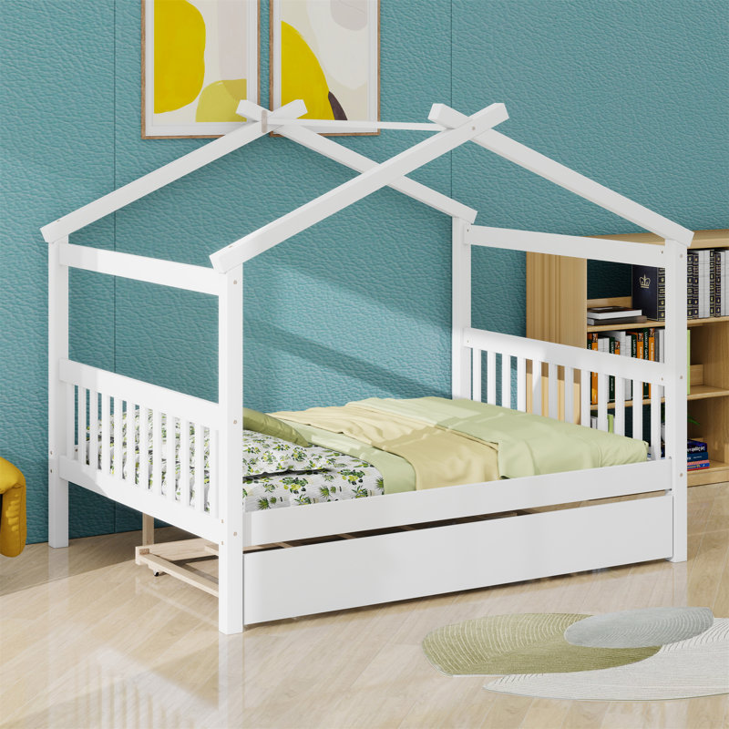 Lit en bois avec couchette, Blanc