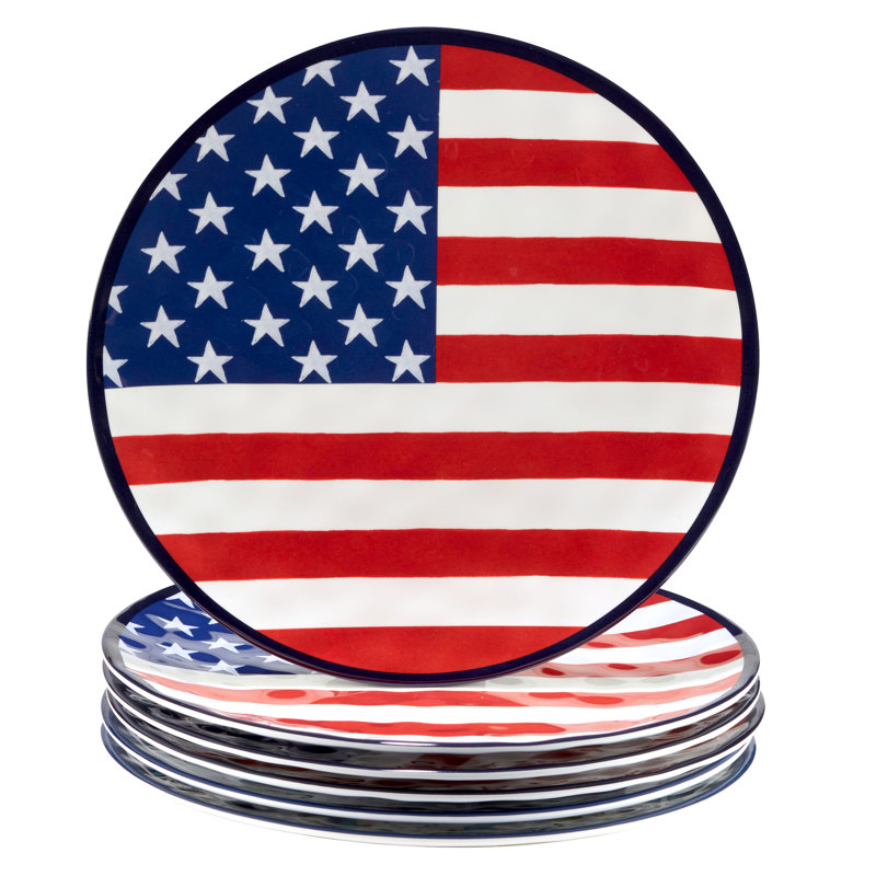 Patriotic Stars and Stripes 11" Melamine Dinner Plates Set