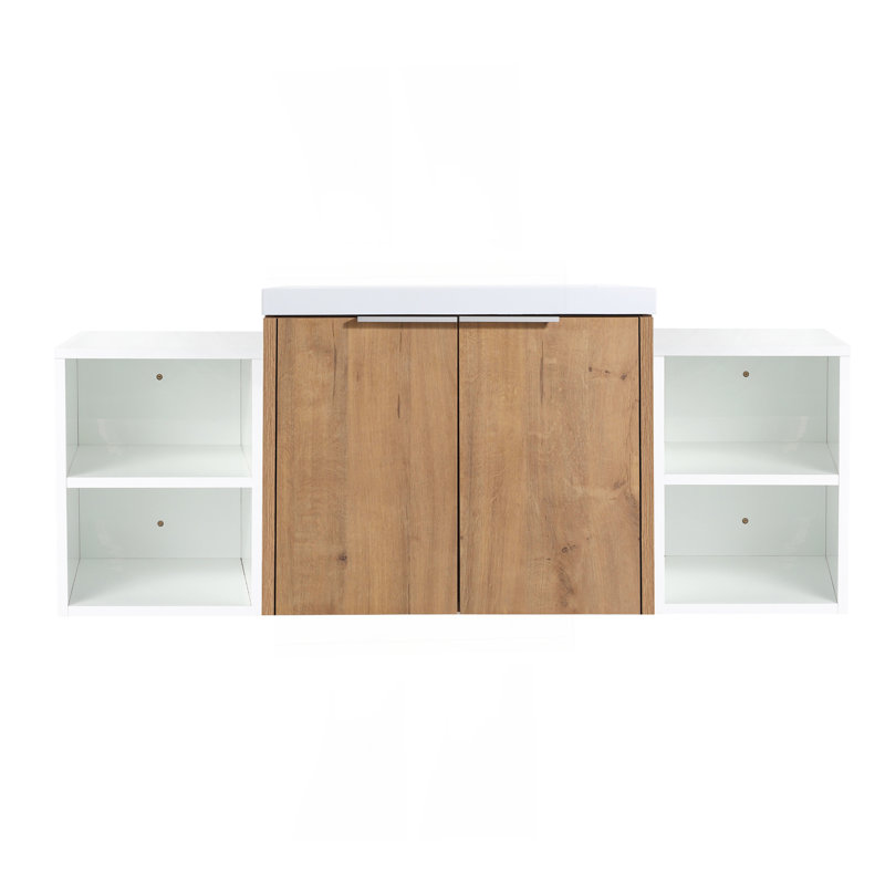 Meuble-lavabo à fermeture en douceur 48 po avec lavabo, deux petites tablettes de rangement, armoire combinée 24 po et 12 po (KD-Packing)